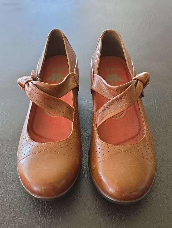 Dansko Shoes - Dansko Brown Leather Mary Jane Flats with Knotted Cross Strap